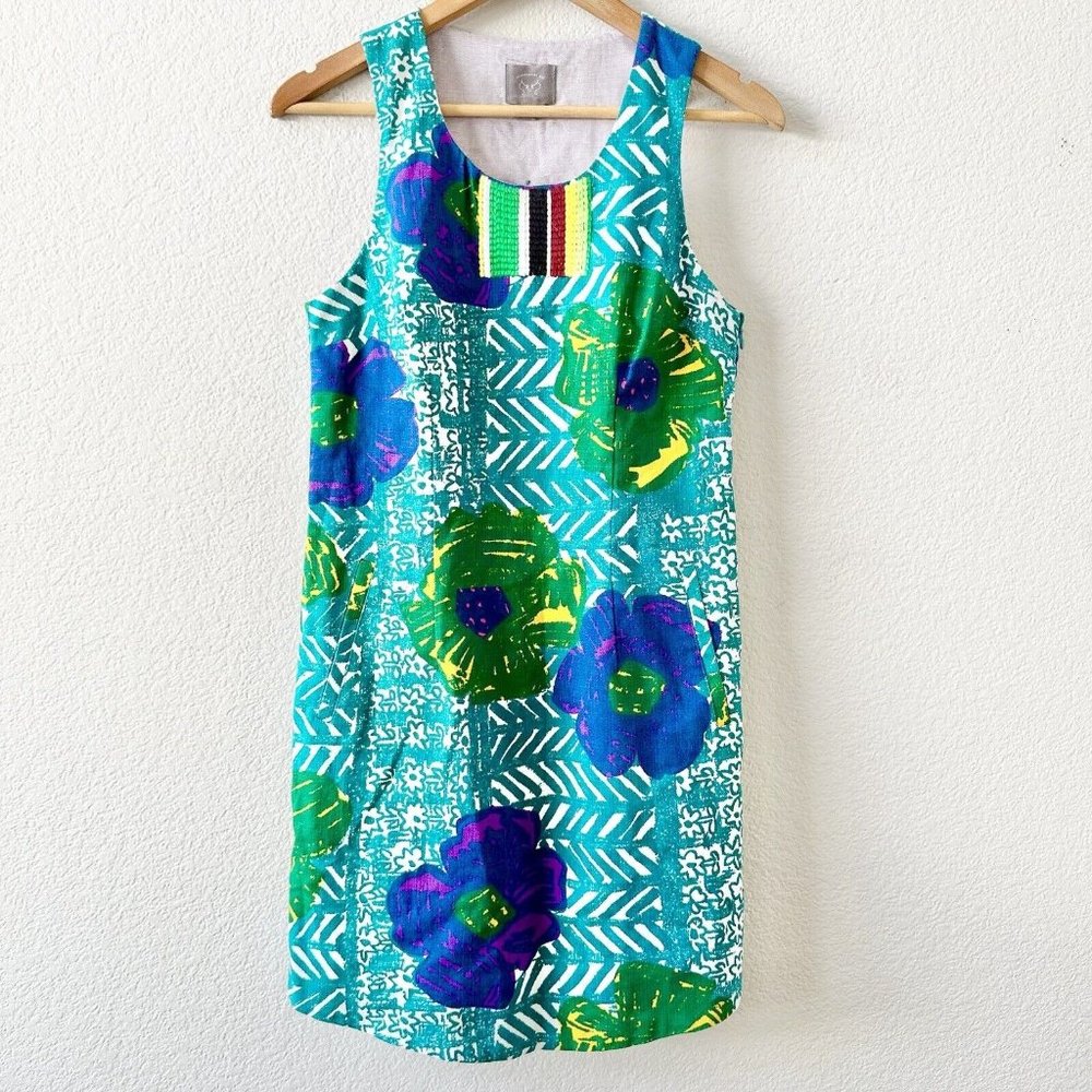 Anthropologie Vanessa Virginia Hibiscus Embroidered Floral Printed Shift Dress 4 - Picture 1 of 5